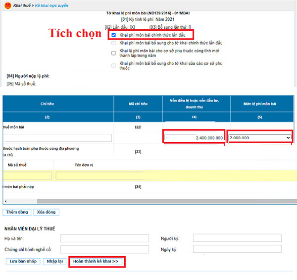 Kê khai thuế môn bài trên thuedientu