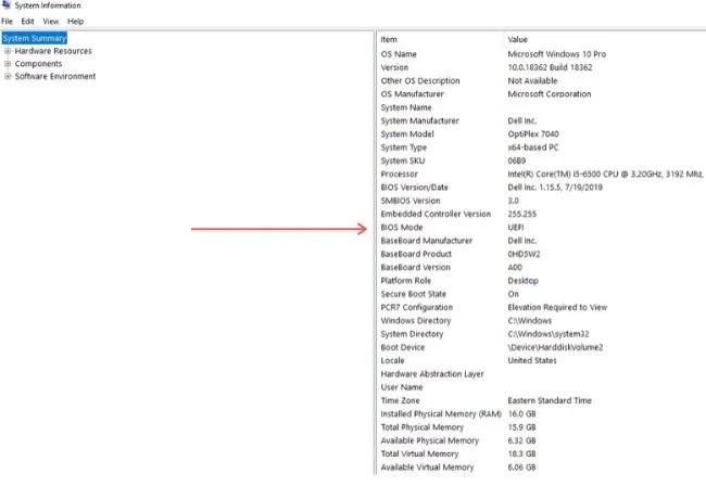 Thông tin hệ thống cho biết bạn đang dùng BIOS UEFI hay Legacy