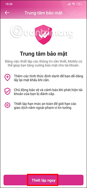 Thiết lập ngay bảo mật MoMo