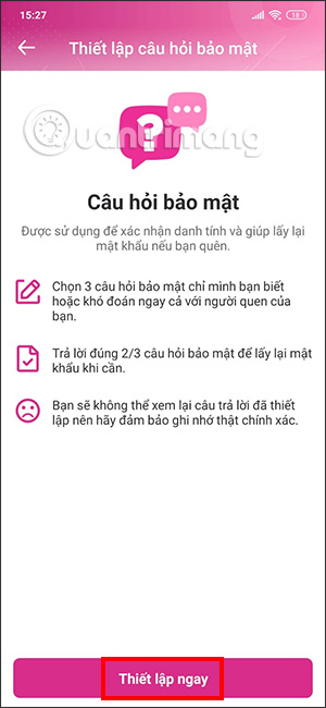 Câu hỏi bảo mật MoMo