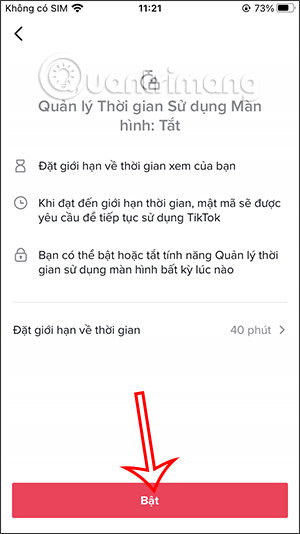 Turn on TikTok screen usage limit