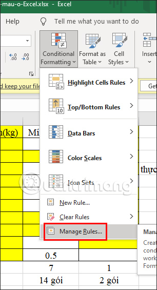 Manage Rules Excel
