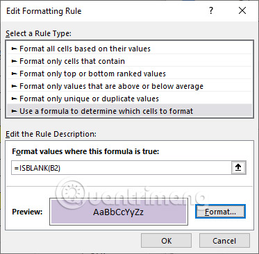 Chỉnh sửa quy tắc định dạng Excel