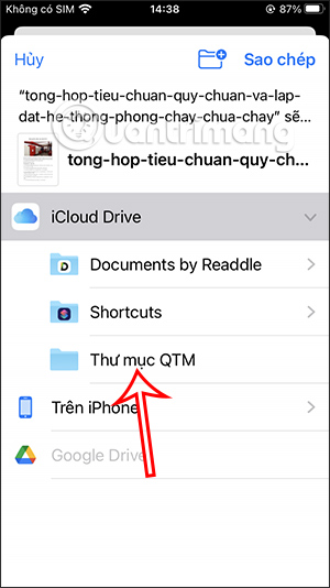 Select the folder to transfer files