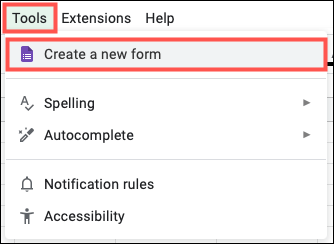 Nhấn vào Tools (Công cụ) > Create a New Form