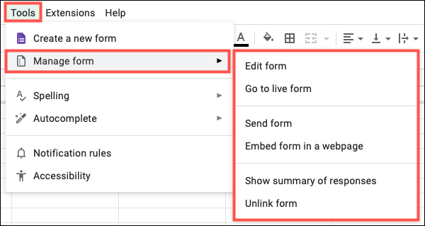 Nhấp vào Tools (Công cụ) > Manage Form (Quản lý biểu mẫu)