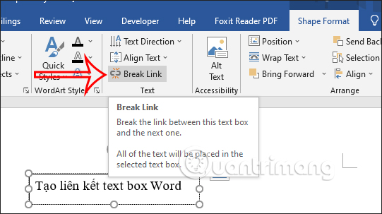 Unlink the text box in Word