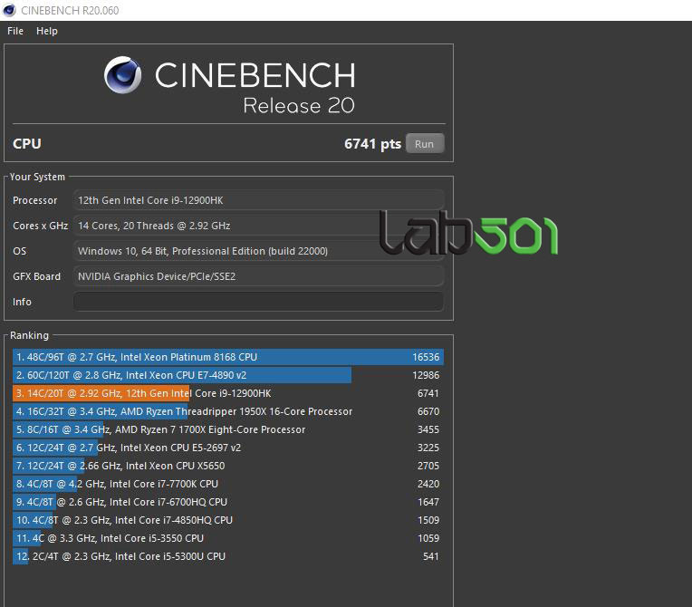 Intel Core i9-12900HK Cinebench