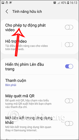 Chế độ phát tự động video Samsung Internet
