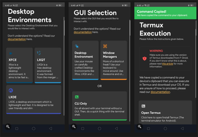Andronix cung cấp 3 tùy chọn GUI