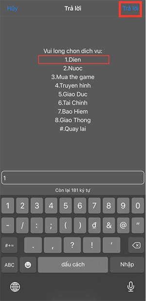 Chọn phím thanh toán hóa đơn Viettel Money