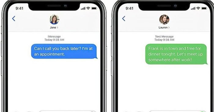 Tin nhắn iMessage của người dùng iPhone (trái có màu xanh dương) và Android. Ảnh: Apple Insider.