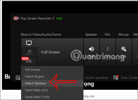 Điều chỉnh vùng quay trên iTop Screen Recorder