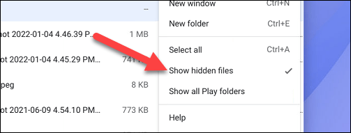 Bỏ tích tùy chọn “Show Hidden Files”