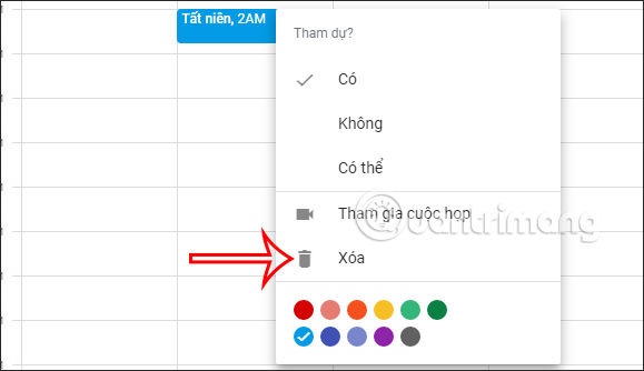 Xóa sự kiện Google Calendar