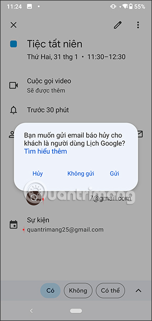 Gửi thông báo xóa sự kiện