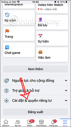 Cài đặt và riêng tư trên Facebook điện thoại