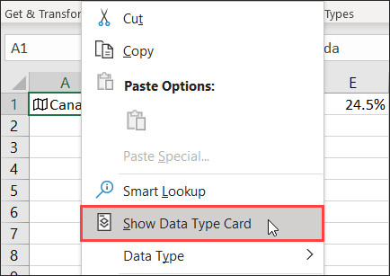 Chọn Show Data Type Card