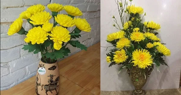 Mẫu cắm hoa cúc vàng trên bàn thờ ngày Tết 5