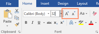 Sử dụng lệnh Grow Font và Shrink Font để thay đổi kích thước phông chữ