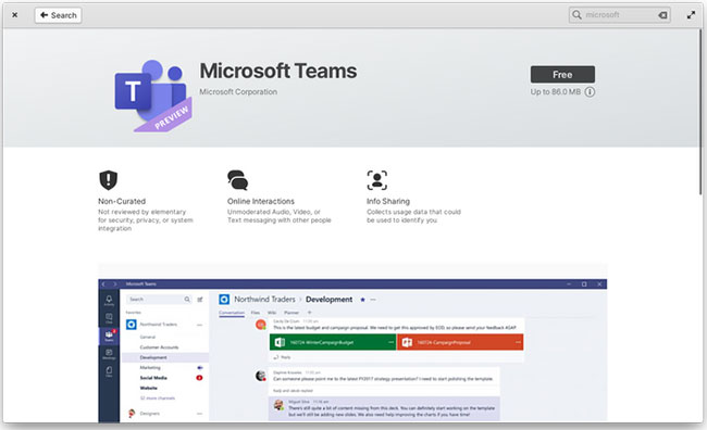 Microsoft Teams trong AppCenter