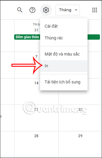 In lịch tuần trên Google Calendar