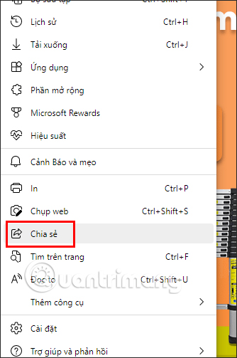Chọn chia sẻ trang web