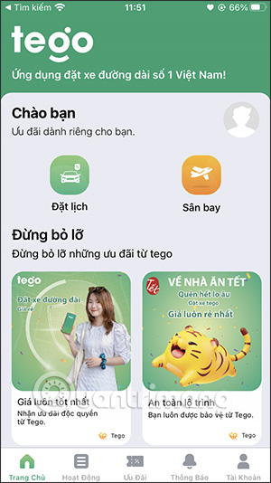 Giao diện ứng dụng Tego