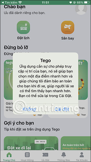 Bật vị trí trên Tego