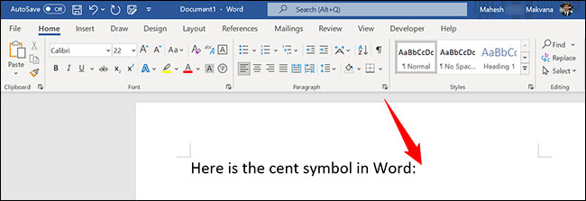 Cách chèn ký hiệu tiền tệ cent bằng phím tắt trong Microsoft Word