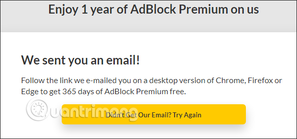 Thông bảo đăng ký AdBlock Premium