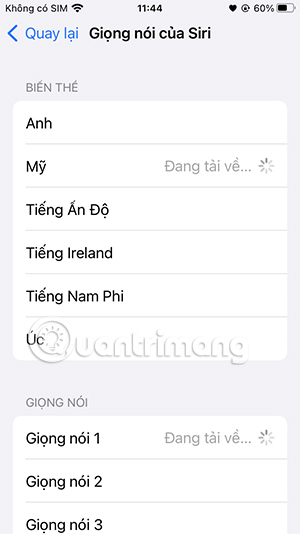 Chọn ngôn ngữ giọng nói Siri