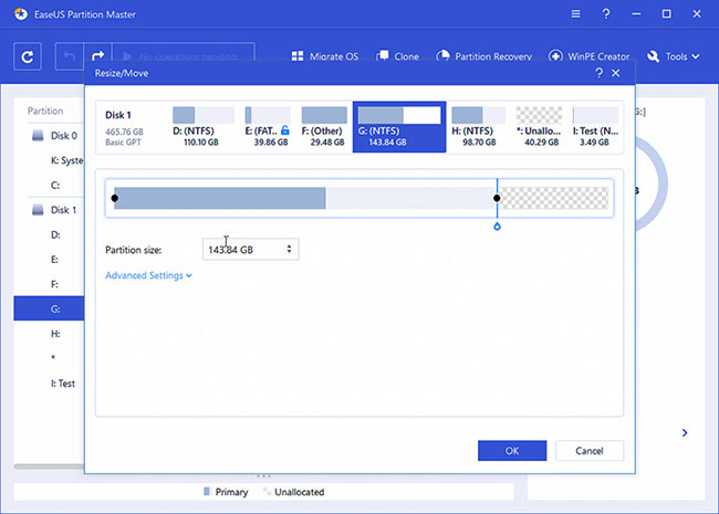 Giao diện EASEUS Partition Master