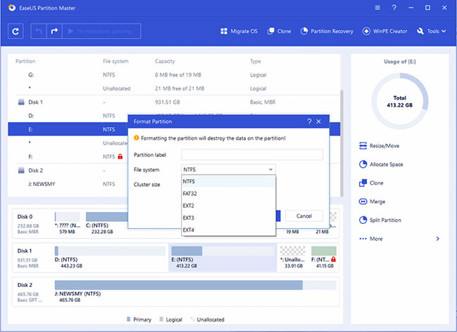 EASEUS Partition Master có rất nhiều hướng dẫn hữu ích
