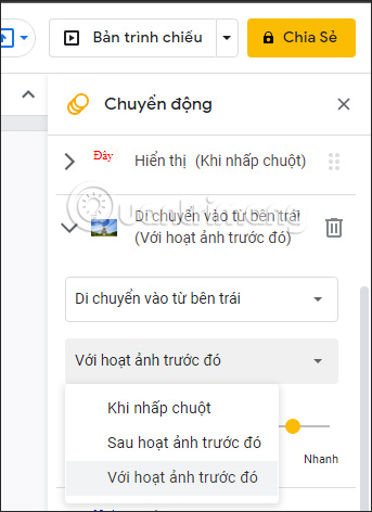 Hiệu ứng câu trả lời trong Google Slides