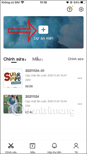 Dự án mới trên CapCut