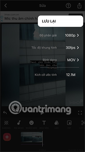 Xuất video trên InShot