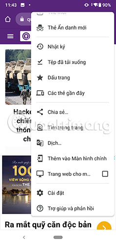 Chọn menu Cài đặt