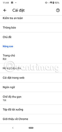Nhấn vào menu Hỗ trợ tiếp cận