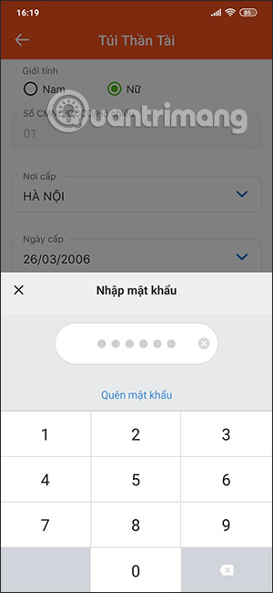 Mật khẩu ví MoMo