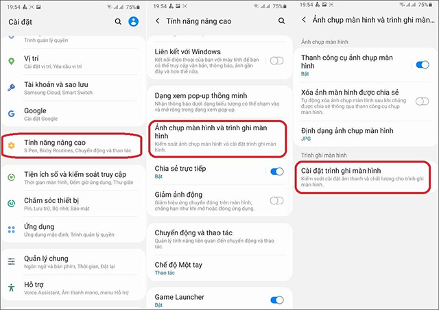 Cài đặt trình quay màn hình Samsung
