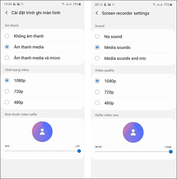 Chỉnh trình quay màn hình Samsung