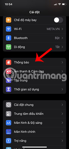 Vào Cài đặt > Thông báo