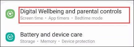 Chọn Digital Wellbeing and Parental Controls