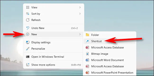 New > Shortcut