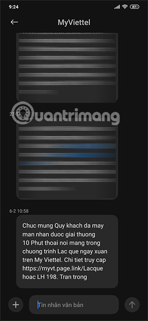 Tin nhắn nhận thưởng