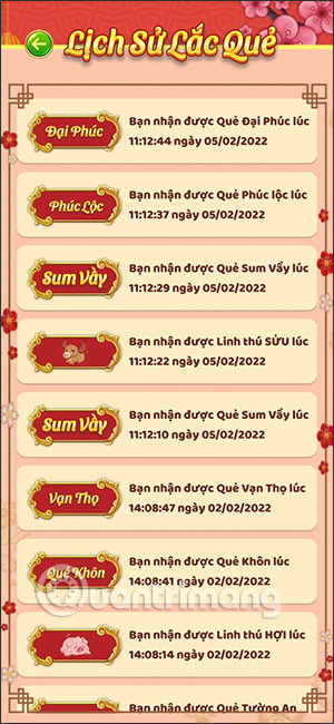 Lịch sử gieo quẻ My Viettel