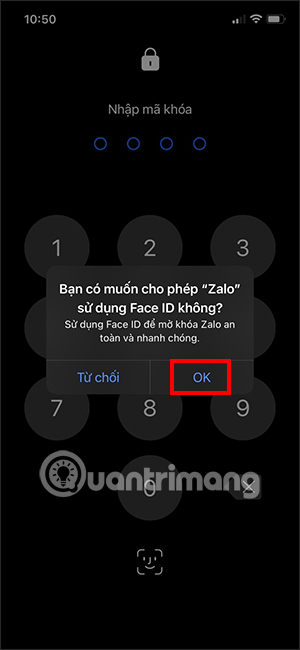 Thiết lập khóa Zalo bằng Face ID