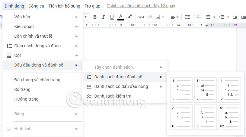 Tạo list trong Google Docs