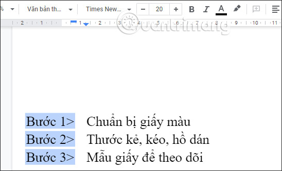 Tiền tố hậu tố trong list Google Docs